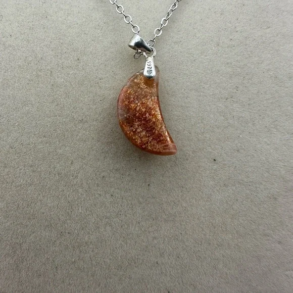 Sunstone Crescent Moon Pendant Necklace - Picture 8 of 13